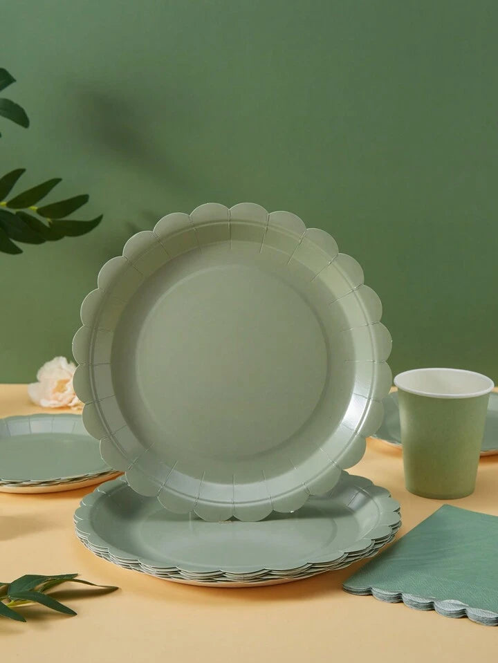 Lot de vaisselle carton vert pastel - 50 pièces