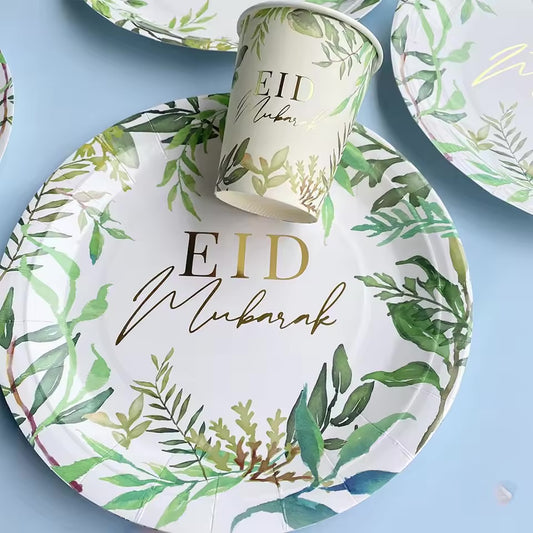 Lot assiettes et gobelets Verda “Eid Mubarak” – 20 pièces