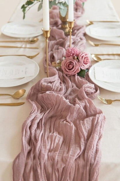 Chemin de table en gaze - Rose poudré