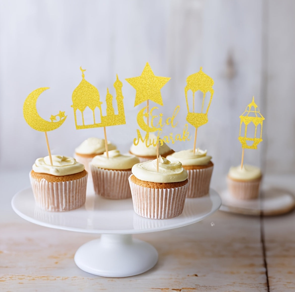 Topper gâteau doré - 12 pièces Eid mubarek