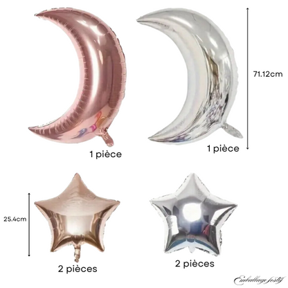 Set de ballons gonflables forme de lune et étoiles - 6 pièces