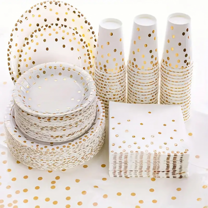 Lot vaisselle doré à pois -  101 pièces