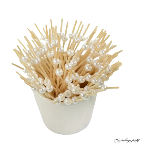 Piques Apéritifs avec Perles - Lot de 100